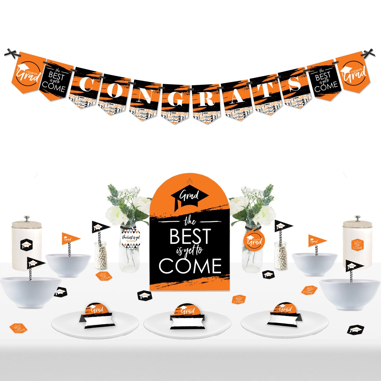 Big Dot of Happiness Orange Graduation DIY Party Buffet Signs - Snack Bar Decorations Kit - 50 Pieces